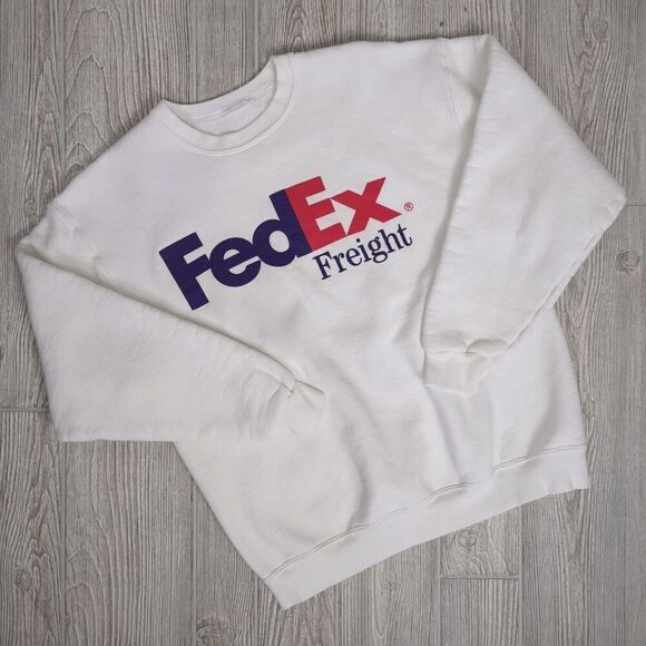Vintage FedEx Freight Men’s Large White Crewneck Pullover Sweater - Picture 1 of 5